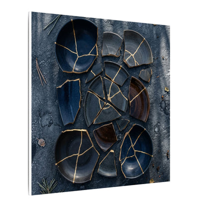 Dark Japandi Broken Pottery in Dappled | Shadow Zen Canvas Art