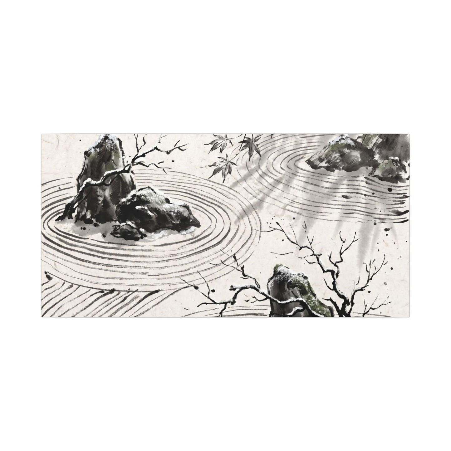 Rock Garden Canvas Art | Winter Zen Sumi E Art