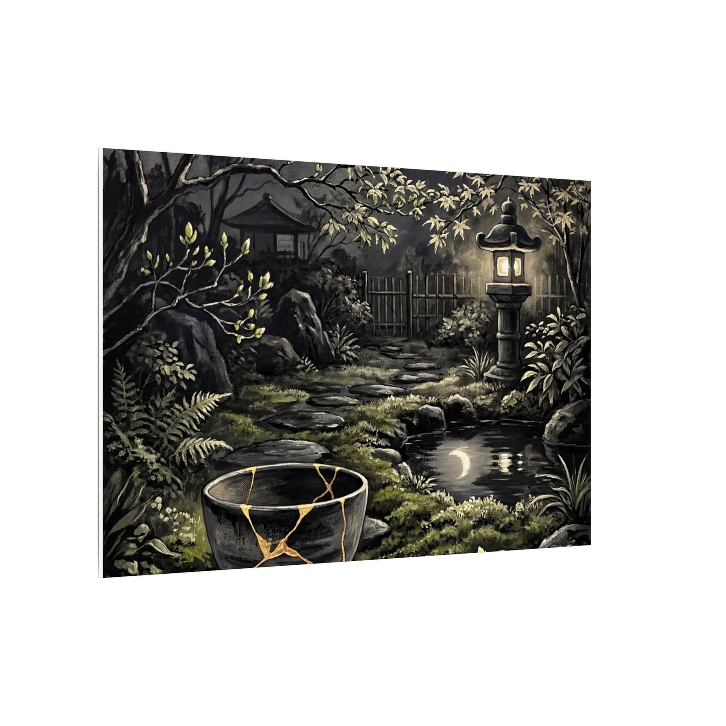 Kintsugi Moonlit Garden in Dappled | Gold Repair Canvas Art