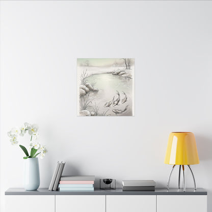 Koi Pond Minimal Line Canvas Art | Cozy Japandi Art