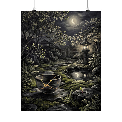 Kintsugi Moonlit Garden in Dappled | Gold Repair Wall Art Print Art Print