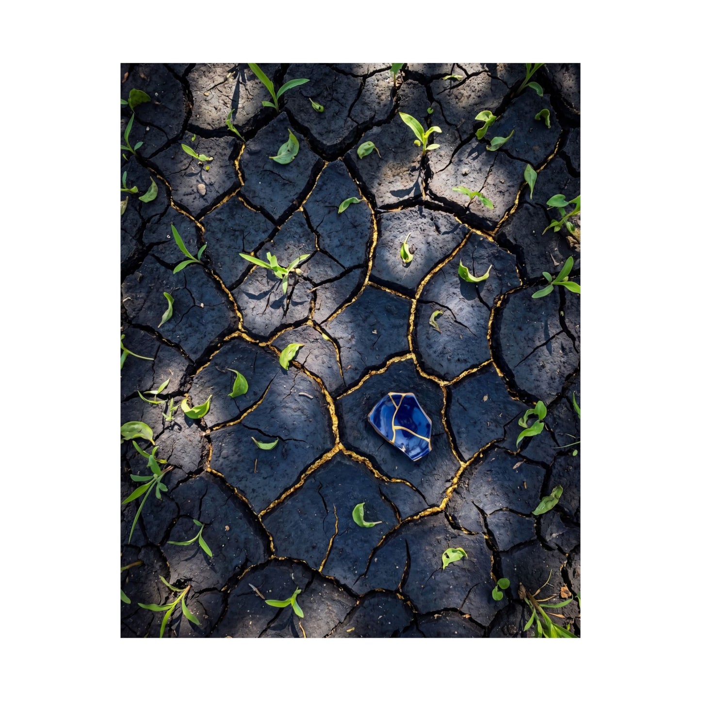 Cracked Earth Wall Art Print | Spring Dark Japandi Moody Minimal Art