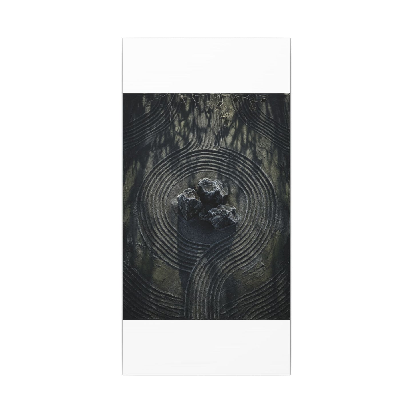 Moody Rock Garden Canvas Art - Dark Texture Dark Japandi
