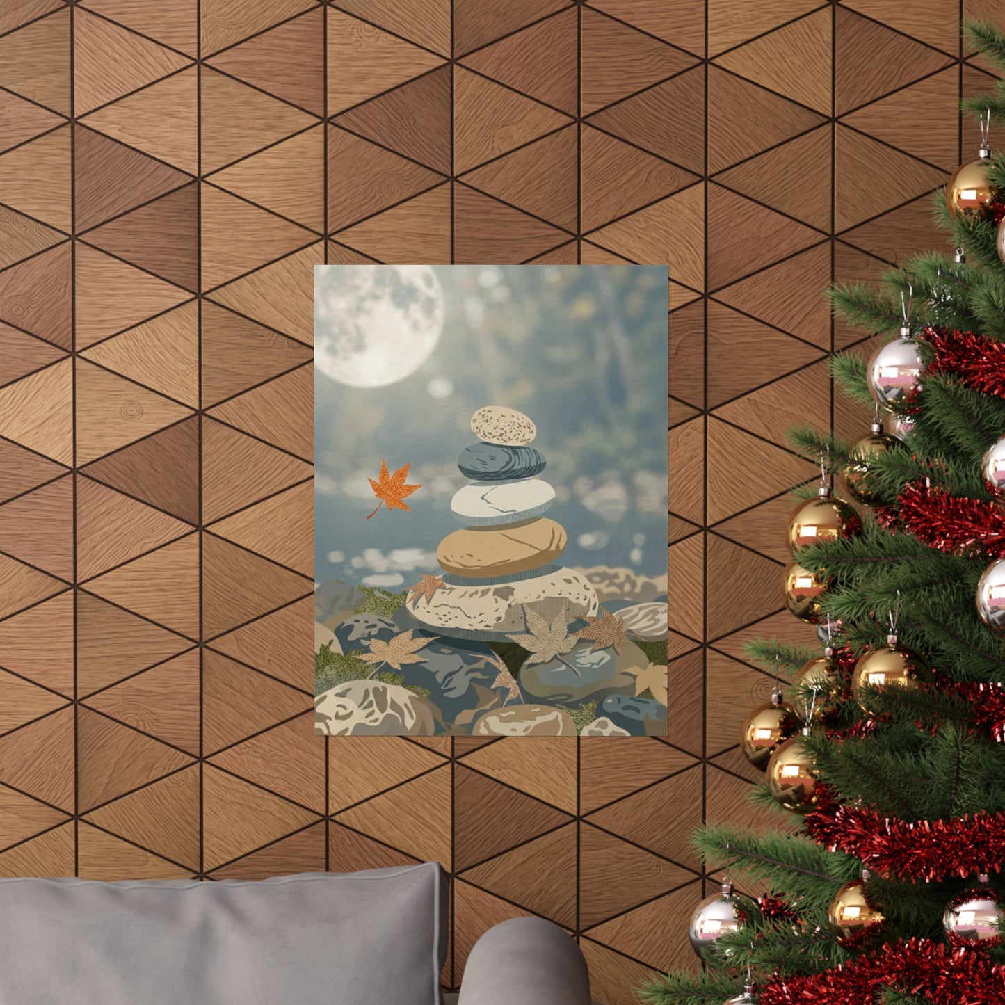 Earthy River Stones Wall Art Print - Japanese Pattern Japandi