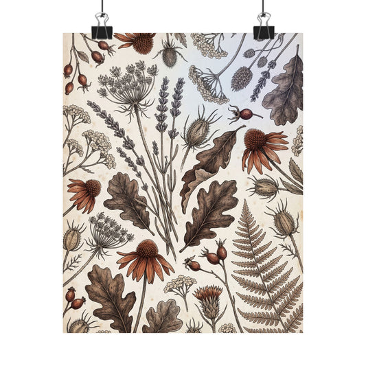 Earthy Dried Flowers Wall Art Print - Vintage Botanical Cottagecore