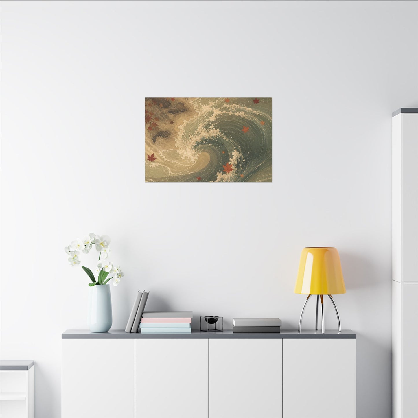 Japandi Ocean Wave in Candlelight | Japanese Pattern Canvas Art