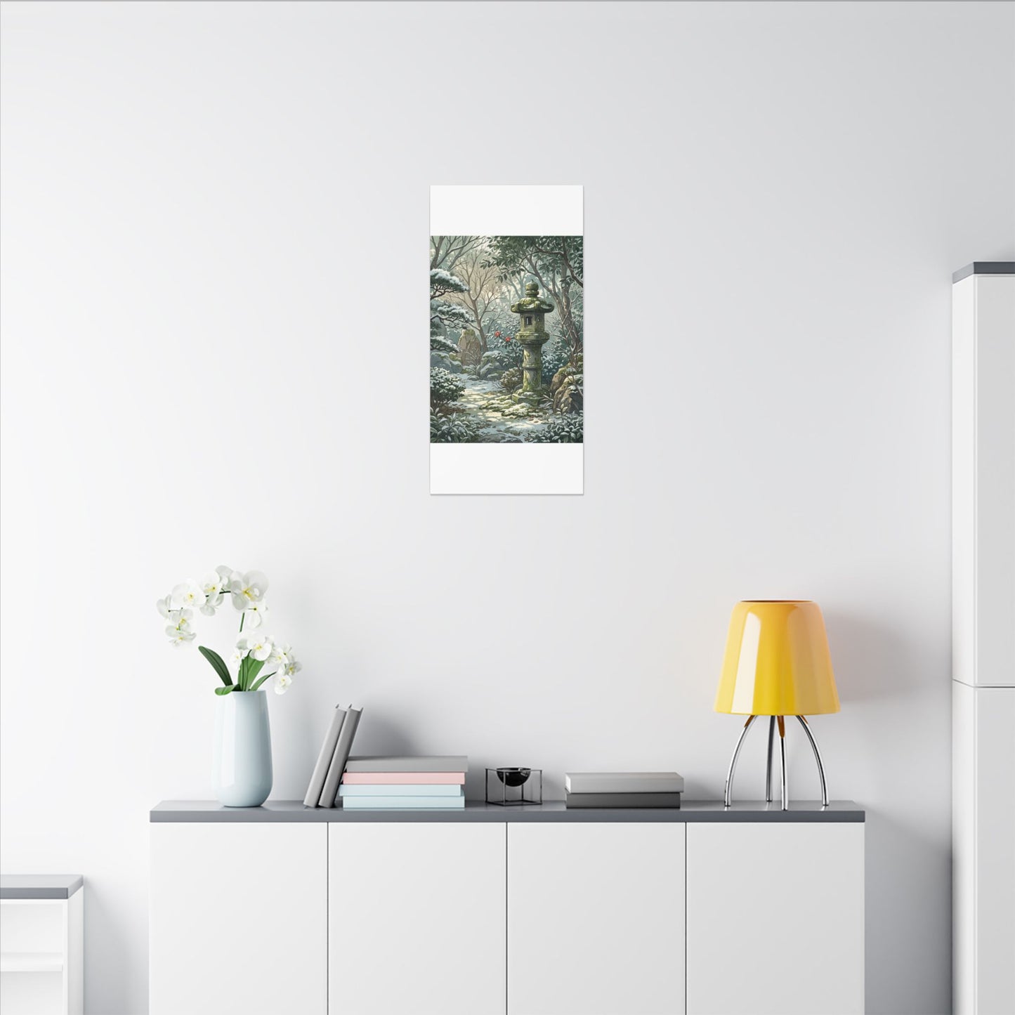Stone Lantern Winter Canvas Art | Japandi Warm Design