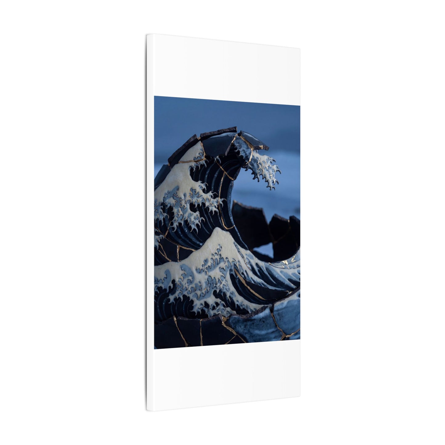 Ocean Wave Canvas Art | Winter Kintsugi Gold Repair Art