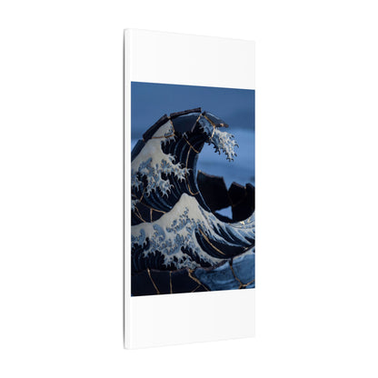 Ocean Wave Canvas Art | Winter Kintsugi Gold Repair Art