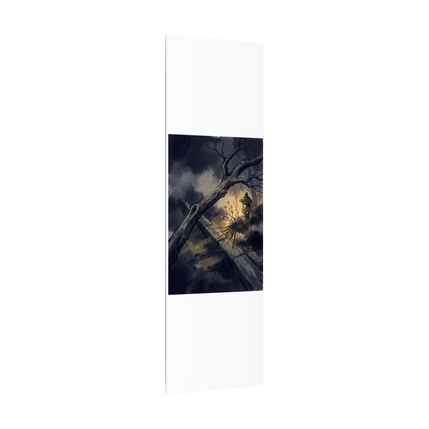 Dark Japandi Moonlit Garden in Golden Hour | Charcoal Ink Canvas Art