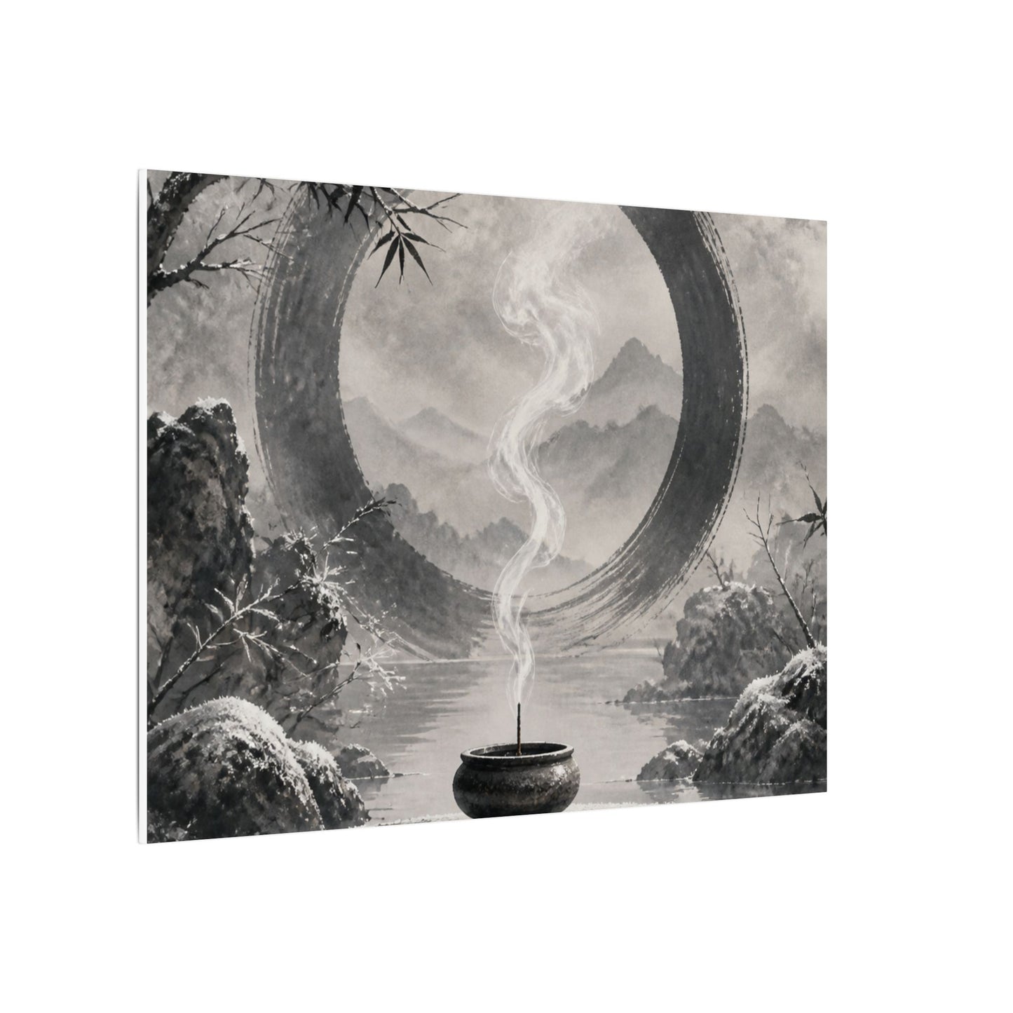 Incense Smoke Canvas Art | Winter Zen Sumi E Art