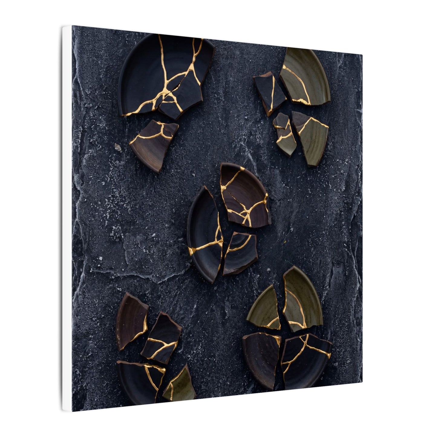 Broken Pottery Canvas Art | Winter Dark Japandi Shadow Zen Art