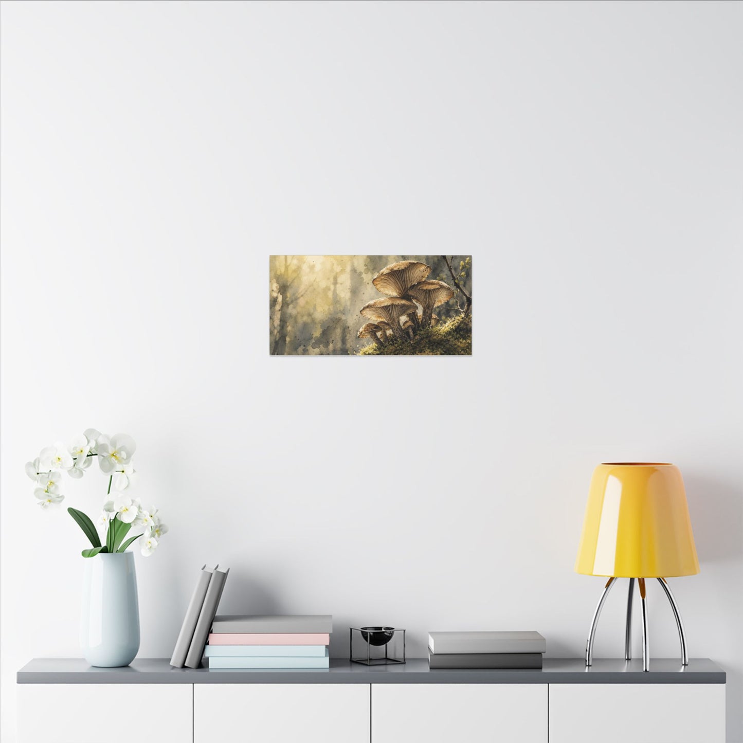 Wild Mushrooms Canvas Art | Spring Japandi Watercolor Art