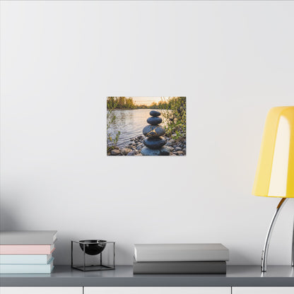 Kintsugi River Stones in Golden Hour | Gold Vein Canvas Art