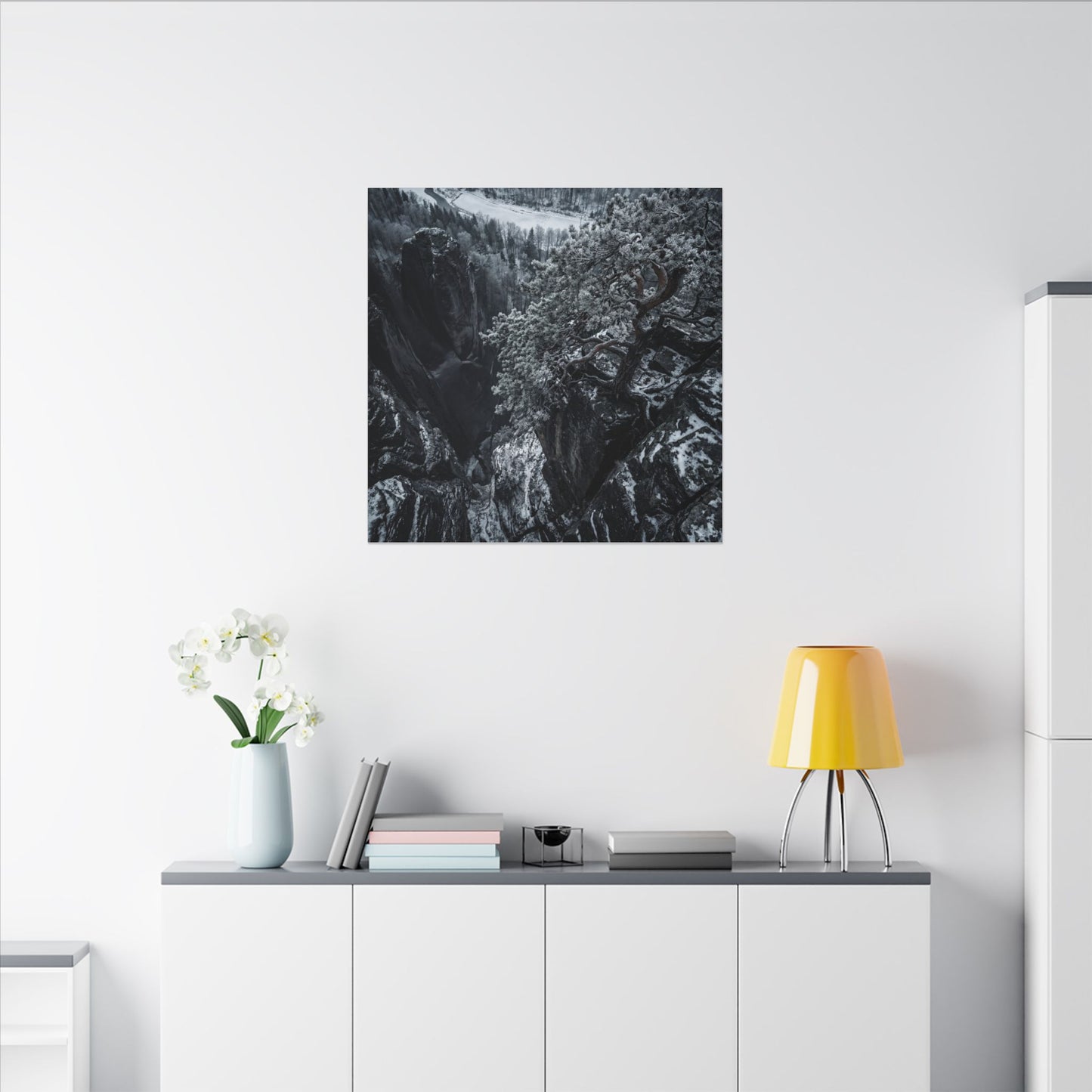 Dark Japandi Pine Tree in Dappled | Dark Texture Canvas Art