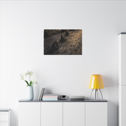 Rock Garden Canvas Art | Autumn Dark Japandi Charcoal Ink Art