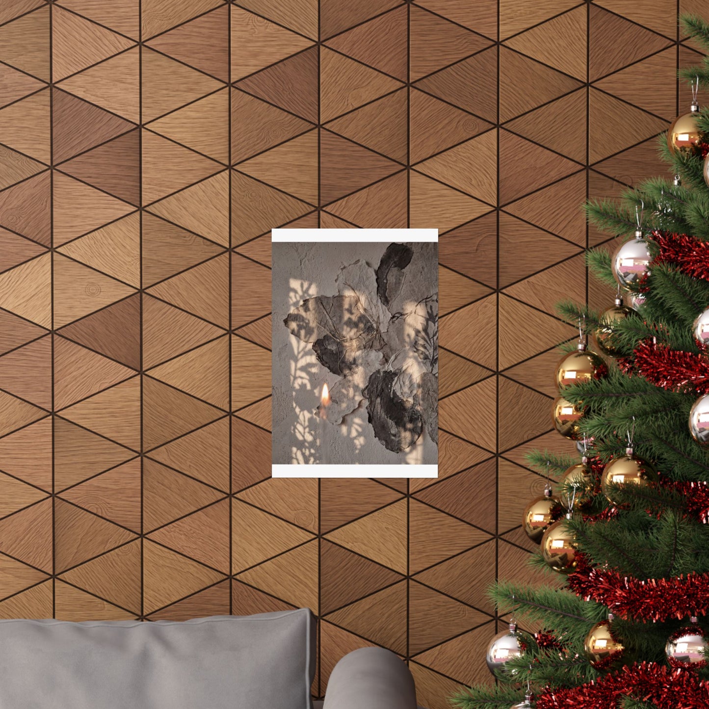 Japandi Shadow Play in Candlelight | Texture Wall Art Print