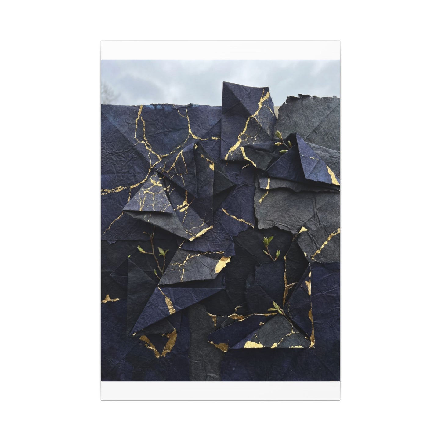 Beautiful Paper Fold Canvas Art - Crackle Gold Kintsugi