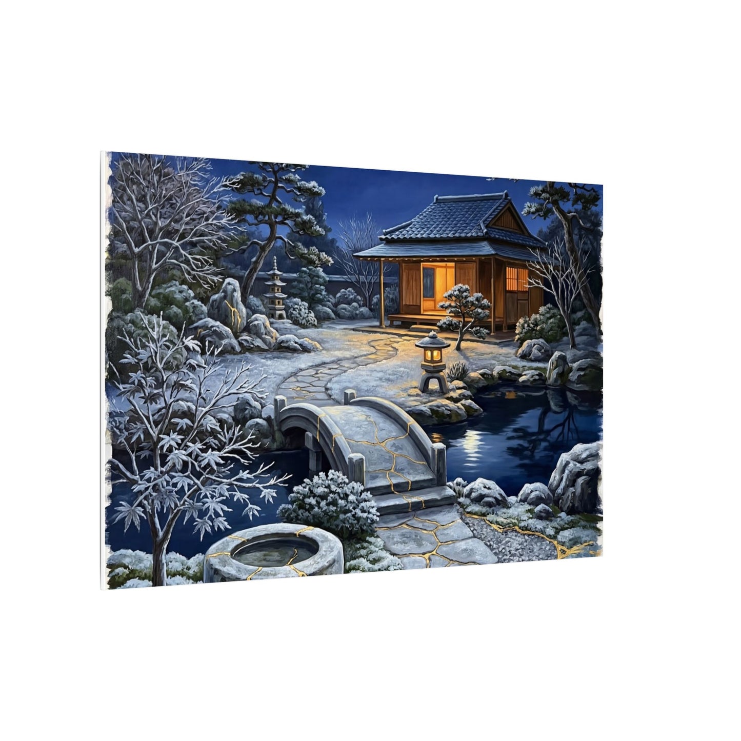 Moonlit Garden Winter Canvas Art | Kintsugi Artful Design