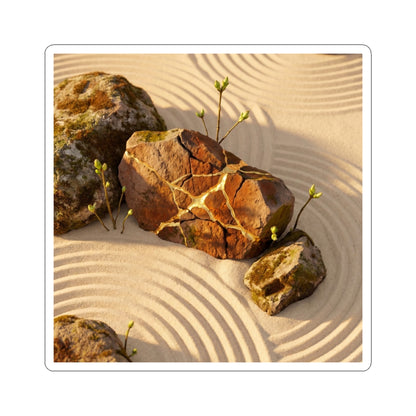 Kanso Rock Garden Sticker - Kintsugi Crackle Gold Art Print