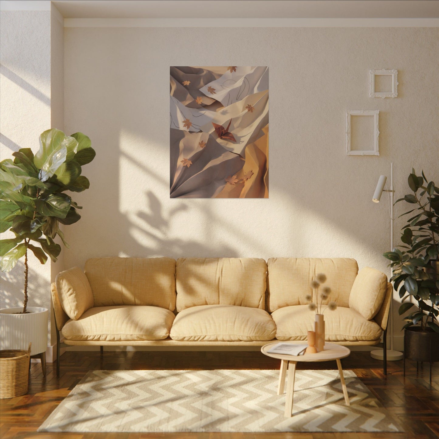 Autumn Paper Fold Minimal Line Canvas Art | Cozy Decor