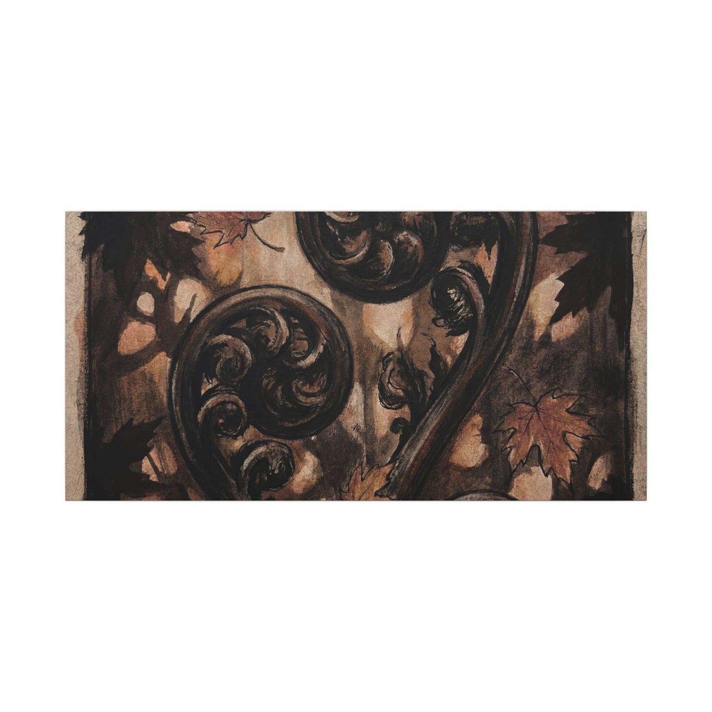 Mono No Aware Fern Unfurling Canvas Art - Dark Japandi Charcoal Ink