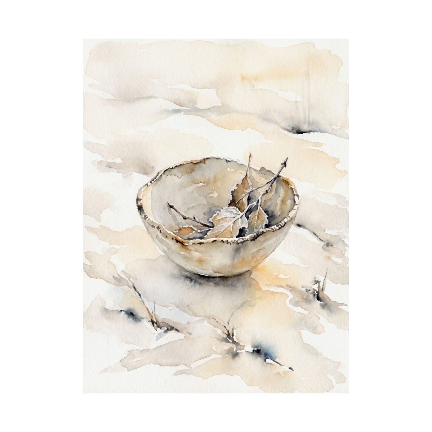 Fukinsei Ceramic Bowl Wall Art Print - Japandi Watercolor