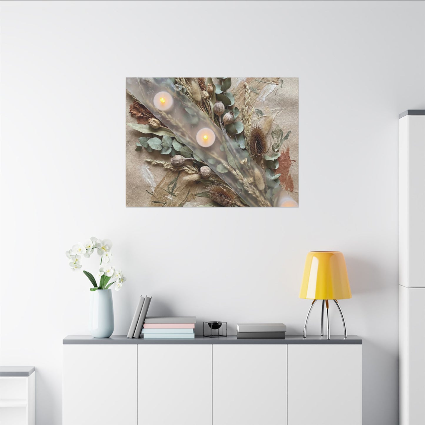 Candlelight Dried Flowers Canvas Art - Japandi Kanso