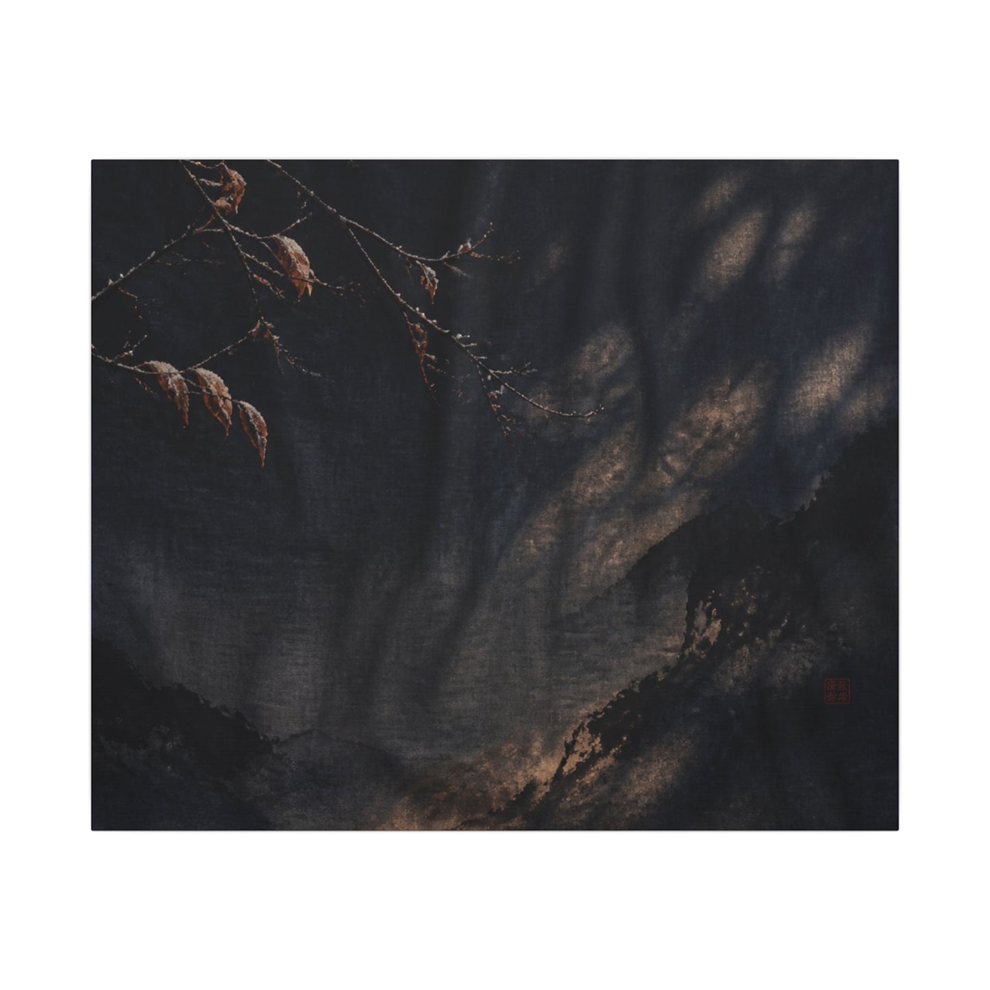 Atmospheric Silk Drape Canvas Art - Charcoal Ink Dark Japandi