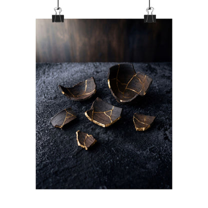 Dawn Broken Pottery Wall Art Print - Dark Japandi Kanso