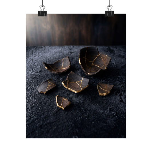 Dawn Broken Pottery Wall Art Print - Dark Japandi Kanso