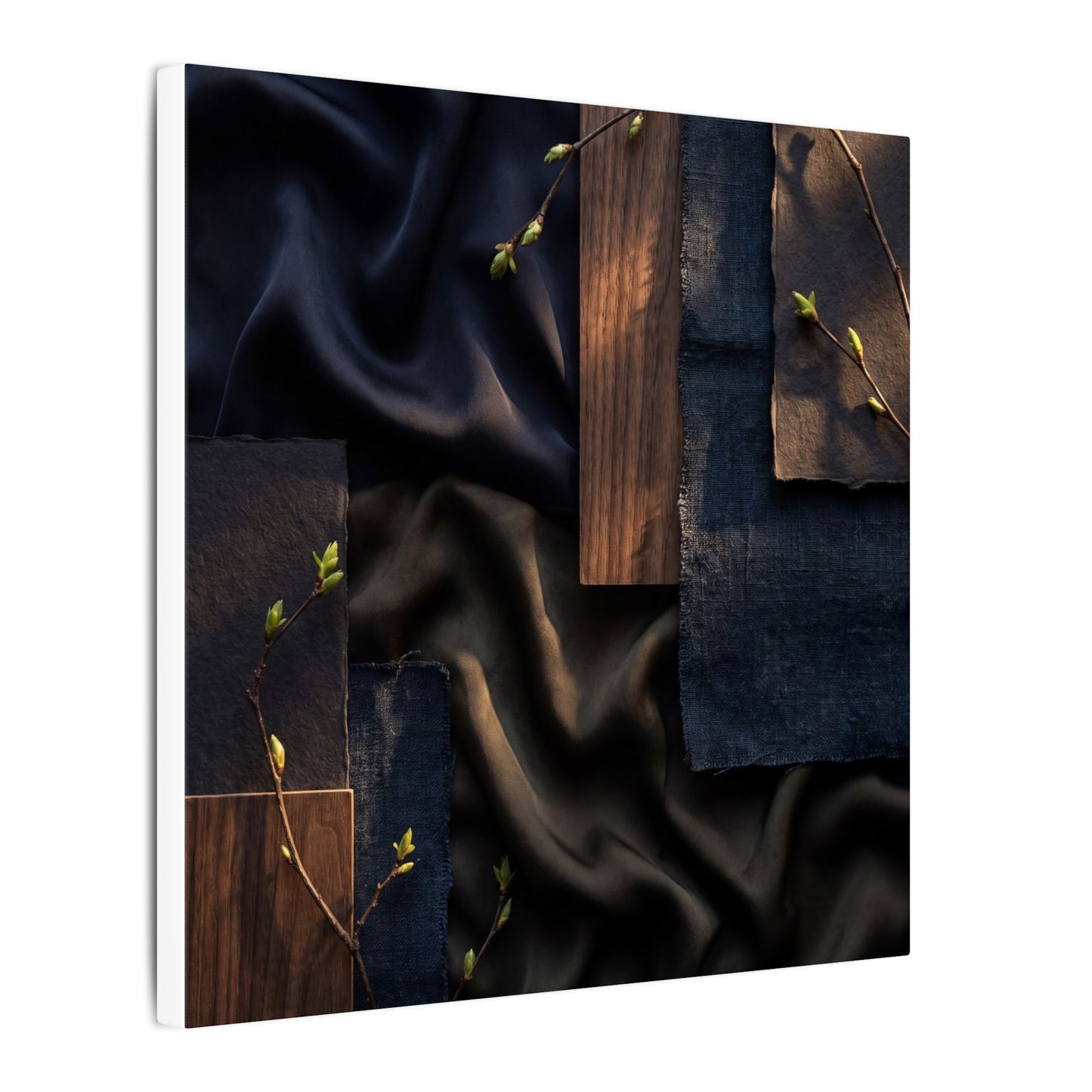 Silk Drape Spring Canvas Art | Dark Japandi Moody Design