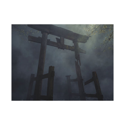 Dark Japandi Torii Gate in Dappled | Moody Minimal Canvas Art Art Print