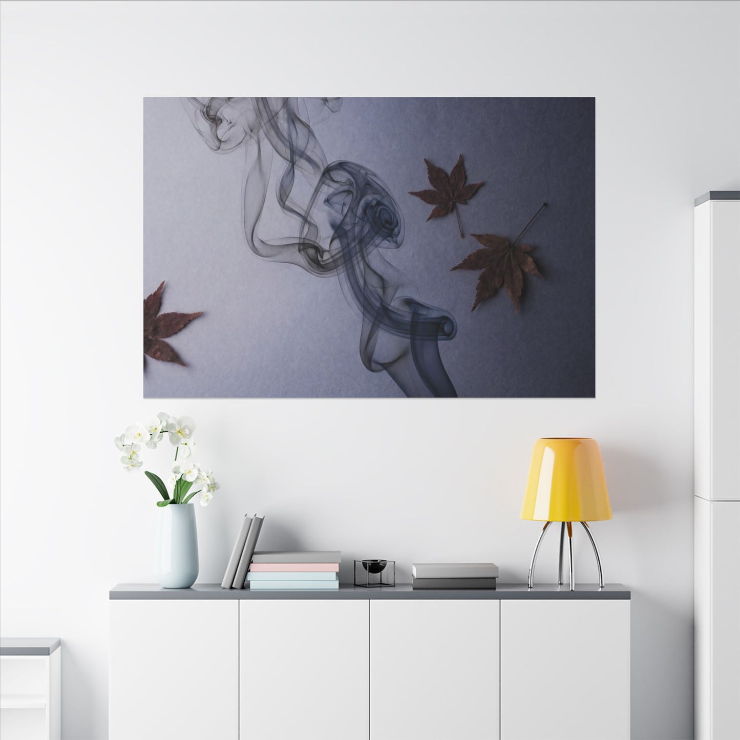 Dark Japandi Incense Smoke in Dawn | Moody Minimal Canvas Art