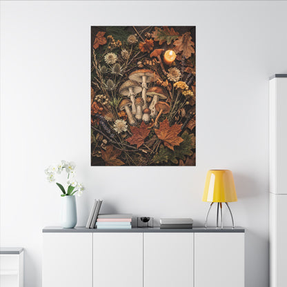 Autumn Dried Flowers Mushroom Illustration Canvas Art | Earthy Decor