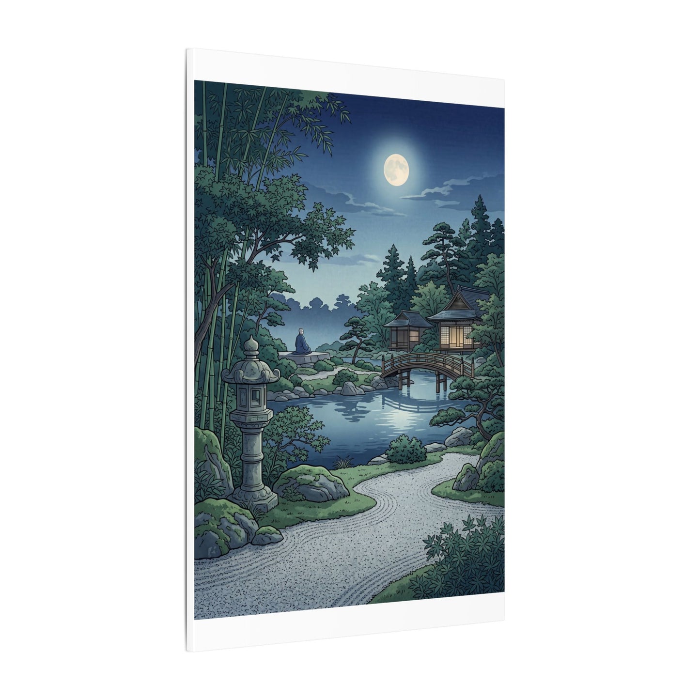 Summer Moonlit Garden Ukiyo E Inspired Canvas Art | Serene Decor