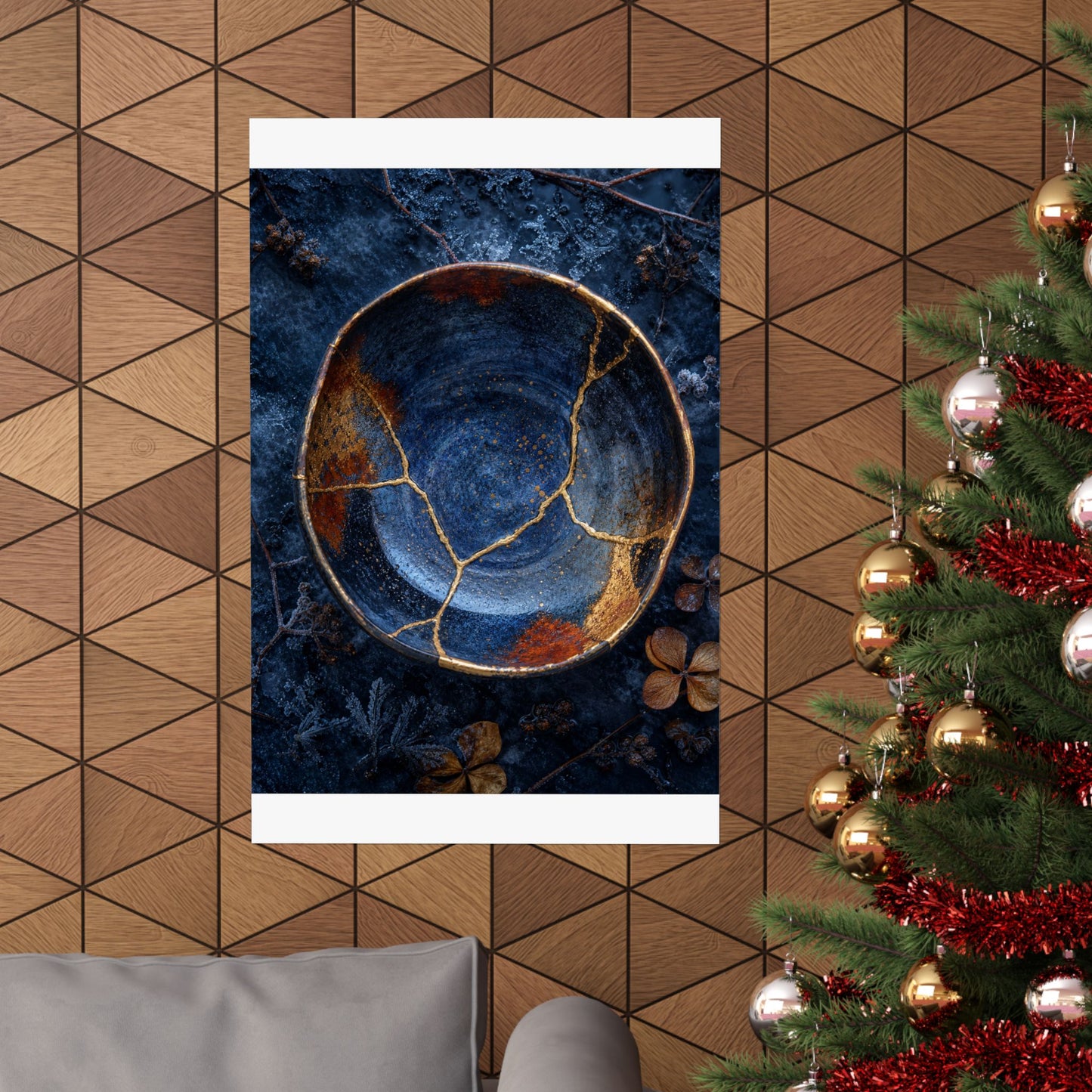 Fukinsei Ceramic Bowl Wall Art Print - Kintsugi Crackle Gold