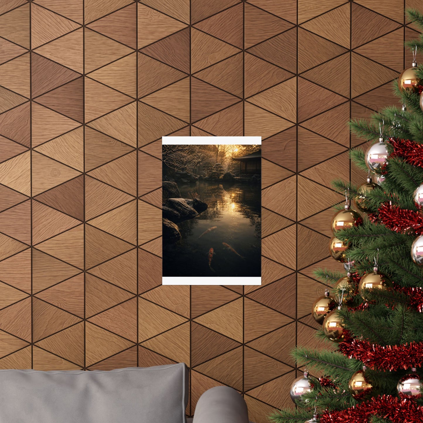 Dark Japandi Koi Pond in Golden Hour | Shadow Zen Wall Art Print