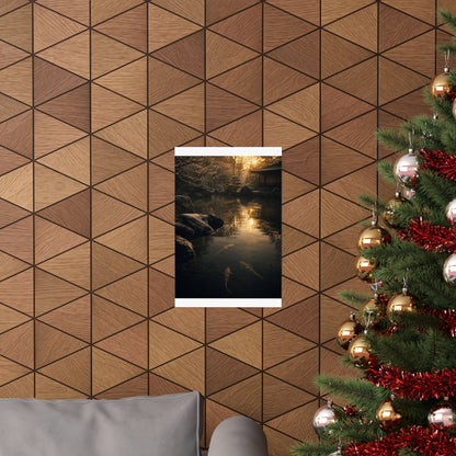 Dark Japandi Koi Pond in Golden Hour | Shadow Zen Wall Art Print