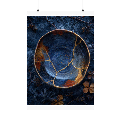 Fukinsei Ceramic Bowl Wall Art Print - Kintsugi Crackle Gold