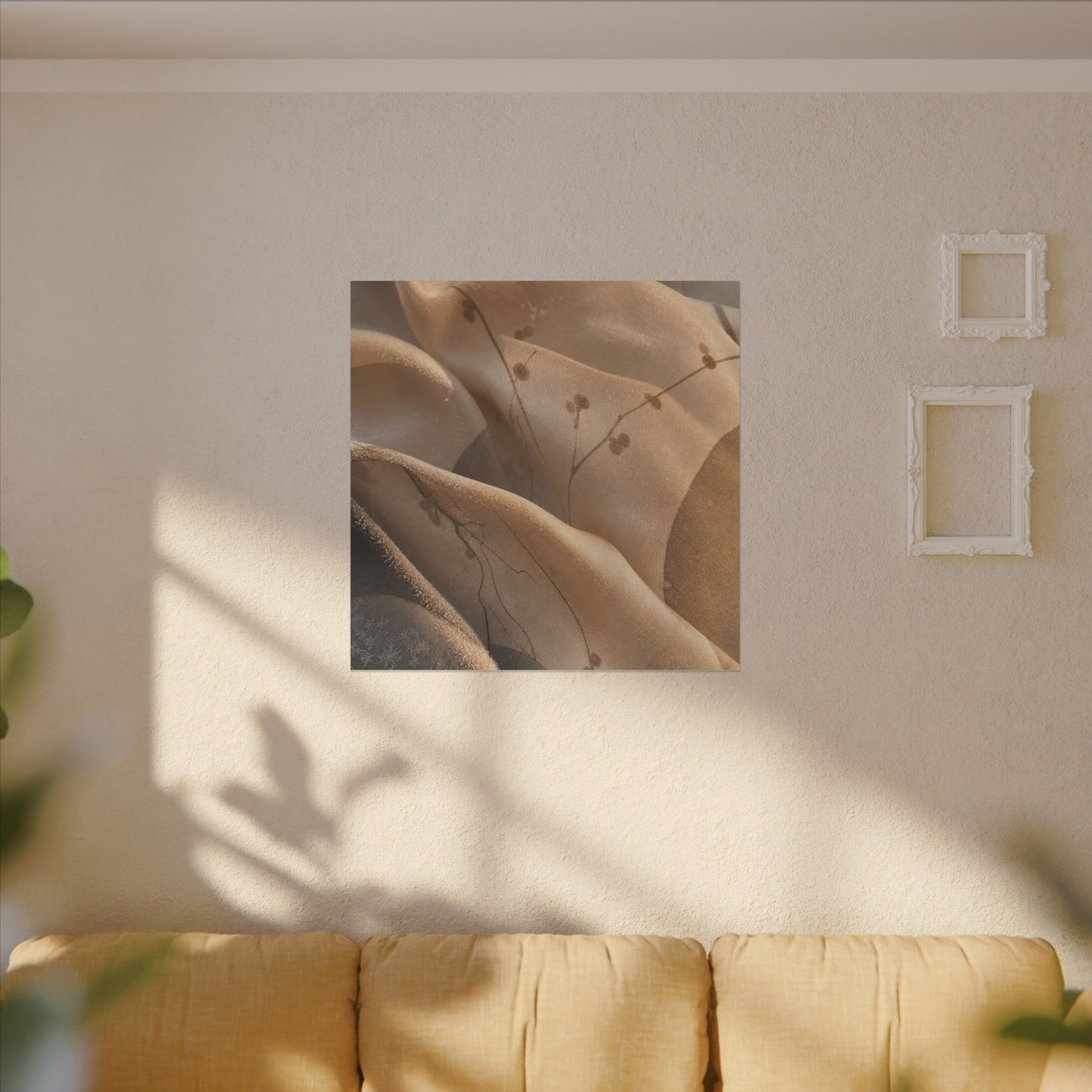 Japandi Silk Drape in Golden Hour | Japanese Pattern Canvas Art