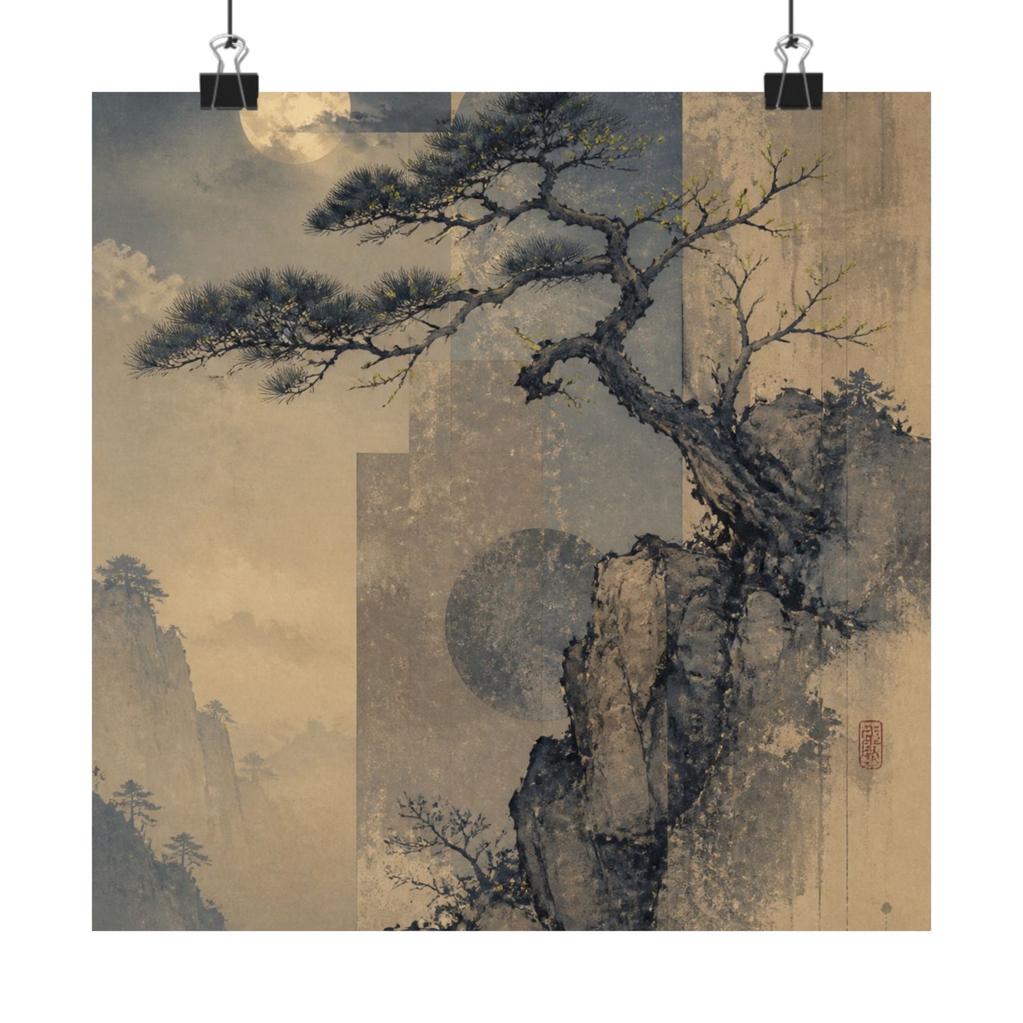 Ma Pine Tree Wall Art Print - Japandi Japanese Pattern