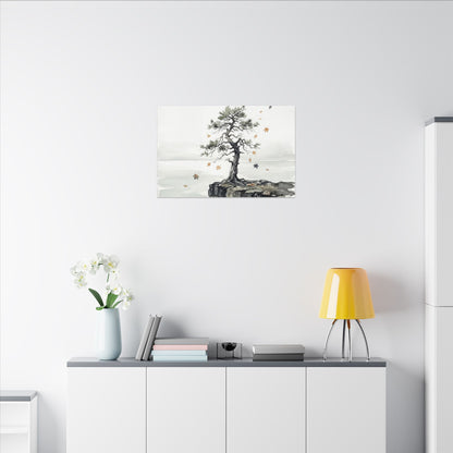 Japandi Pine Tree in Overcast | Watercolor Canvas Art