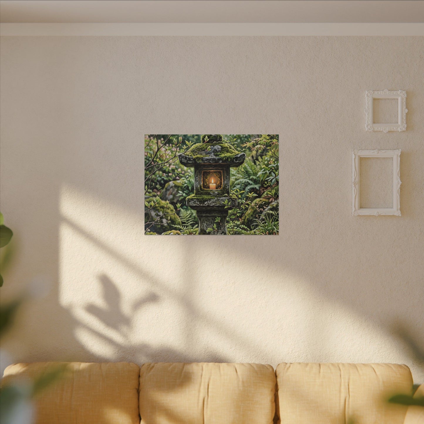 Neutral Stone Lantern Canvas Art - Japanese Pattern Japandi