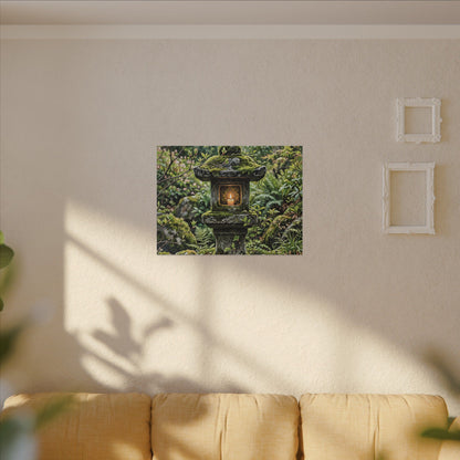 Neutral Stone Lantern Canvas Art - Japanese Pattern Japandi