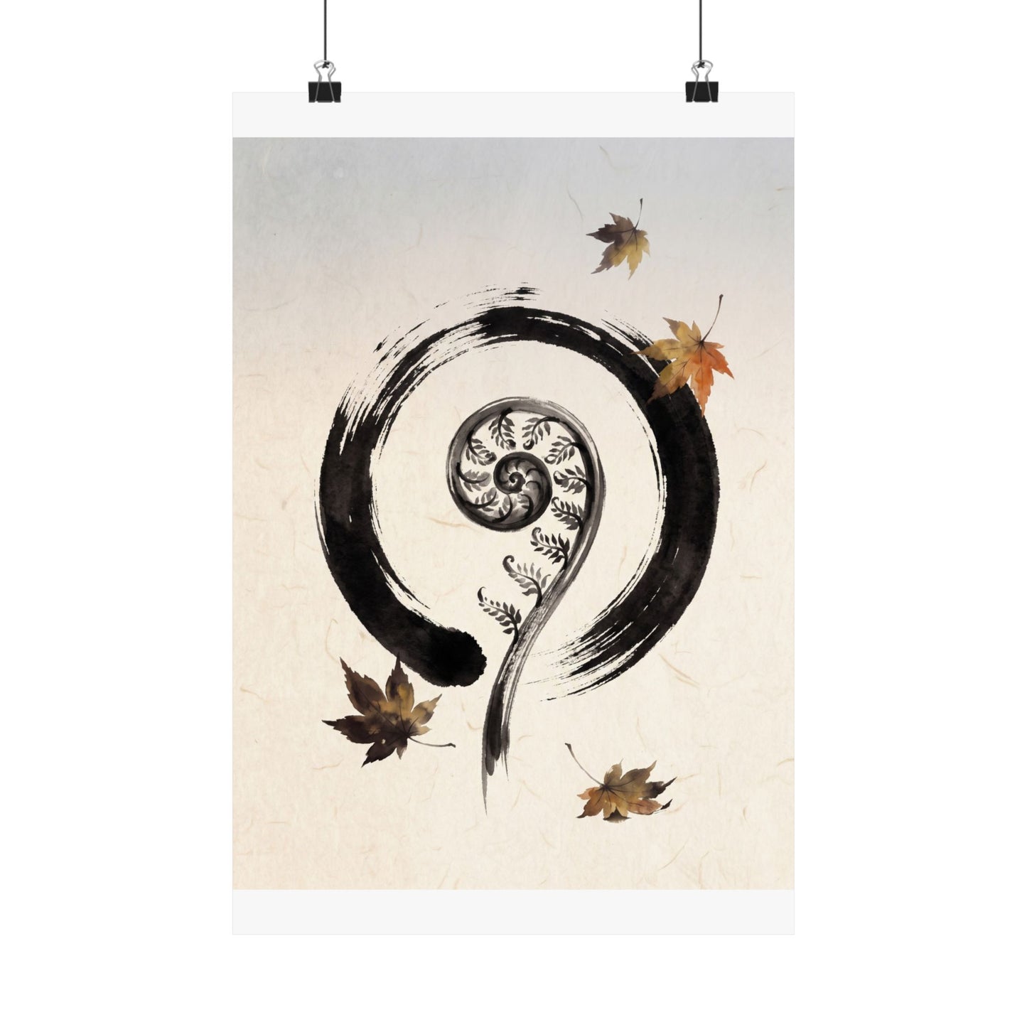 Autumn Fern Unfurling Enso Wall Art Print | Peaceful Decor