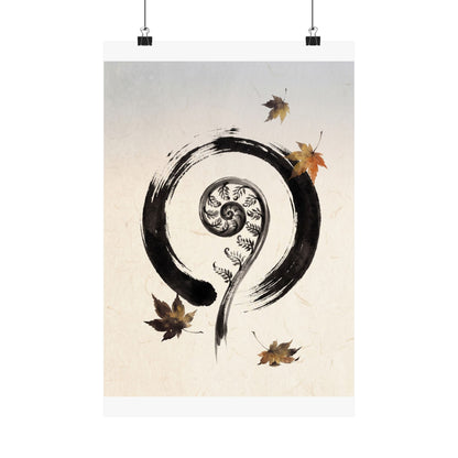 Autumn Fern Unfurling Enso Wall Art Print | Peaceful Decor
