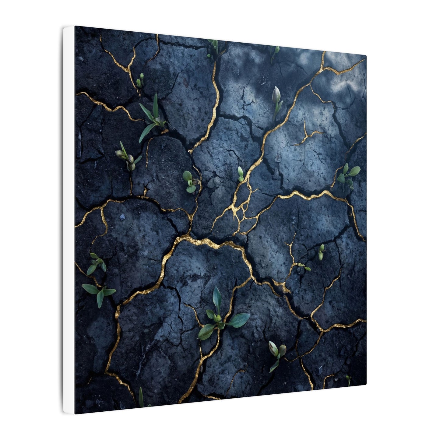 Cracked Earth Spring Canvas Art | Kintsugi Healing Design