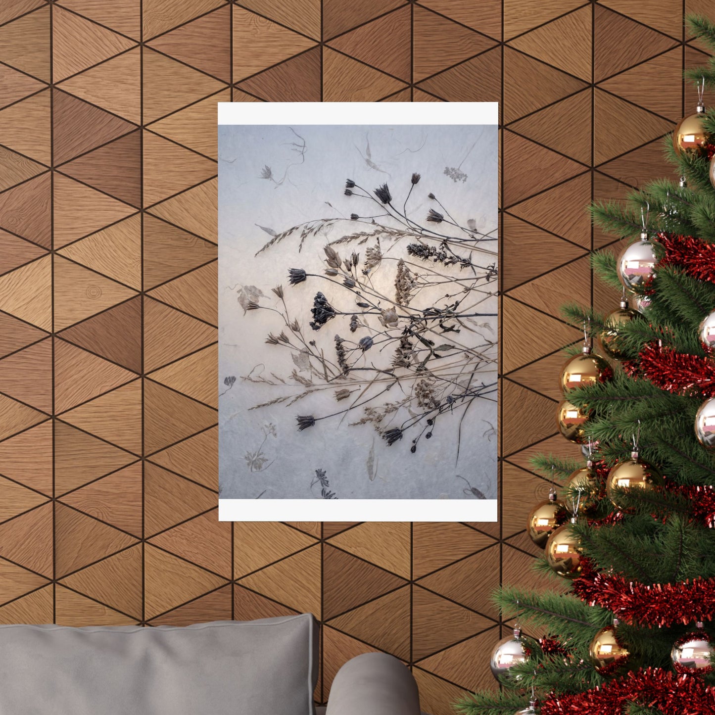Winter Dried Flowers Japanese Pattern Wall Art Print | Warm Decor