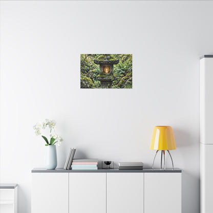 Neutral Stone Lantern Canvas Art - Japanese Pattern Japandi